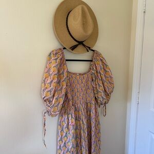Floral Puff Sleeve Maxi Dress Indian Smock Hand block print cotton dress